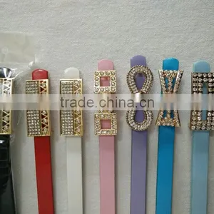 Wholesale Colourful Rhinestone Paved Alloy Buckle Sex Women Lady Thin PU Waist Belt thumbnail-2