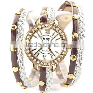 Wholesale Crystal Around Leather Strap Ladies Bracelet Watch Ladies Bracelet Wrist Watch thumbnail-3