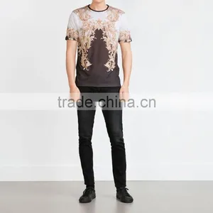 2015 Hot Sale Campaign Crew Neck Gold Pattern Printed T Shirt 100% Cotton With Custom Label thumbnail-4
