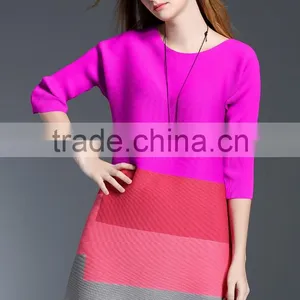 2017 New Design Ladies Striped Stitching Big Size Wrinkle Dress thumbnail-5