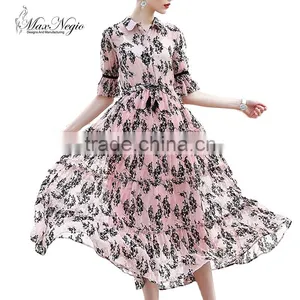 Maxnegio Printed Maxi Chiffon Long Pink Beach Dress thumbnail-1