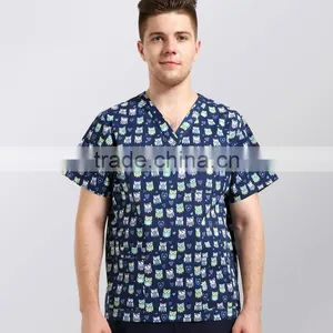 2017 Hospital Clinic Doctor Nurse Printed Medical Clothings Comfortable & Breathable Unisex Medical Scrubs Uniform Set thumbnail-3