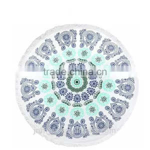 100%cotton Printed Round Beach Towel With Tassels thumbnail-3
