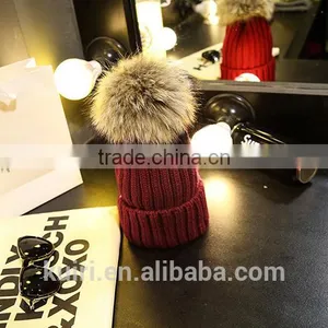 Wholesale Real Mink Fur Pom Poms Knitted Hat Ball Beanies Winter Hat For Women Girl 'S Wool Hat Cotton Thick Female Cap thumbnail-6