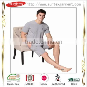 Solid Breathable Cotton Summer Sleepwear Mens Pajama Set thumbnail-2