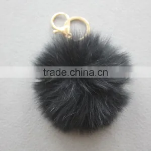 Myfur Cute Metal Glasses Decorative Real Fox Fur Pom Poms Keychain For Bag Charm thumbnail-4
