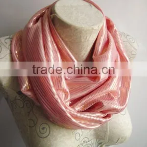 Gold Stripes Infinity Scarf , Peach and Gold Scarf ,Gold Scarf, Stripes Scarf, Mother's Day Gift , Fashion Scarf thumbnail-1