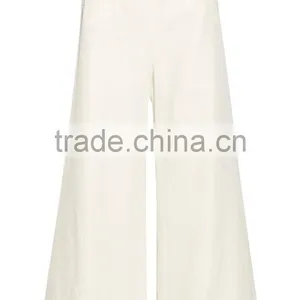 New Trendy 2015 Ivory Slub Twill Wide-leg Pants Office Lady Wear to Work Business Trousers thumbnail-1