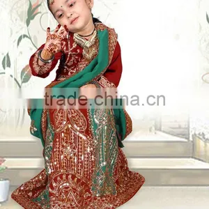 Stone Work Embroidery Kids Lehenga Sarees thumbnail-1