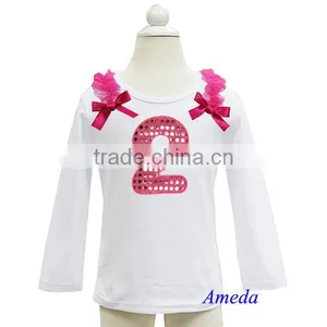 Girls Bling Hot Pink 2nd Birthday White Long Sleeves Tee 1-7Y thumbnail-1