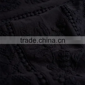 China Supplier Shandao Latest Model Good Quality Autumn Casual 3/4 Sleeve Round Neck Black Embroidered Cotton Tops For Women thumbnail-6