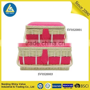 Full Cotton Fabric Covering Single Handle Oval Household Storage Basket thumbnail-6