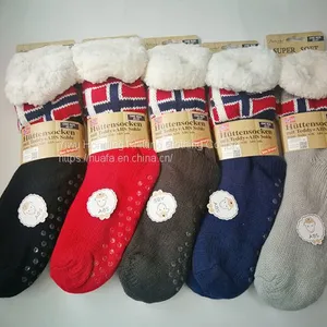 Norway Market Flat Knitted Sherpa Lined Snuggle Winter Socks With ABS Sole thumbnail-1