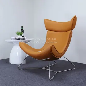 Modern Fiberglass Stainless Steel Legs Leather Rest Lounge Chairs thumbnail-3