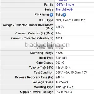 NPT, Trench Field Stop Standard IGBTs IKW40T120 IGBT 1200V 75A 270W TO247-3 thumbnail-3