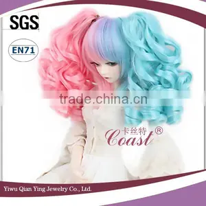 Pink and Blue Curly Synthetic Girl Doll Wigs Two Ponytail thumbnail-3