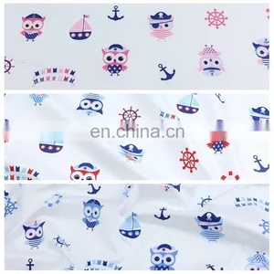 Cartoon Owl Sailing Boat Printed Cotton Print Navy Baby Summer Blanket Sleeping Children Cotton Fabric thumbnail-4