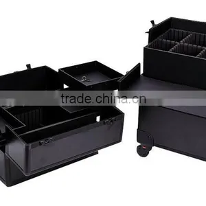 Professional 4-in-1 Trolley Makeup Artist Case,professional Cosmetic Trolley Cases,OEM Black Rolling Aluminum Makeup Vanity Case thumbnail-5