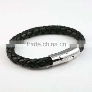 High Quality Handmade Black Leather Bracelet With A Stainless Steel Stainless Steel Clasp thumbnail-1
