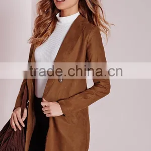 2015 Women Winter Long Faux Suede Double Breasted Blazer thumbnail-5