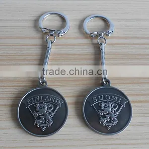 Antique Silver Finland National Emblem Lion 3D Round Key Chain Key Charm thumbnail-1