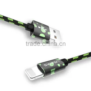 USAMS SJ071 Camouflage Series 1.5m Spot Nylon Braided Cable for Iphone6s Plus/6s/6/5s 2A Metal Spherical Cable for Iphone 6plus thumbnail-2