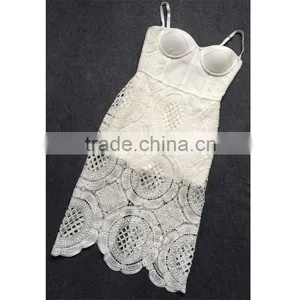 Cocktail Party Wear Ladies New Model Fashion Long Midi White Bustier Lace Dresses thumbnail-4