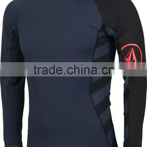 92% Polyester 8% Spandex (Lycra) Crew Neck Long Grey Black Compression Shirt / Rash Guard With Sublimated Side Panels thumbnail-1