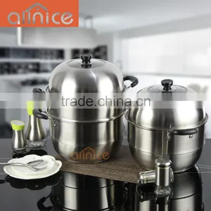 Excelsteel 8 Quart #201Stainless Steel 4 Piece Muti-Cookware Set Steamer Cook Pot With Encapsulated Base thumbnail-1