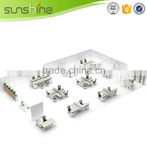 Chinese Furniture Office Cubicle for 4 Person Desk Glass Partition With Mobile Pedestal thumbnail-5