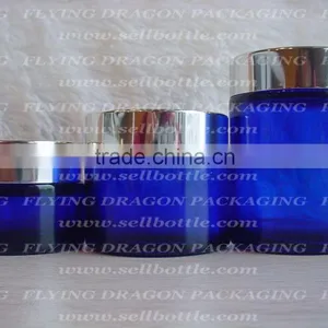 30ml, 60ml, 100ml, Blue Glass Jar With Aluminum Lid, Glass Cosmetic Jar, Cosmetic /glass Container thumbnail-1