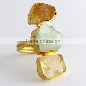 Natural Rough Stone Gold Plated 925 Sterling Silver Ring, Handmade Silver Jewelry , Wholesale Silver Jewelry thumbnail-1