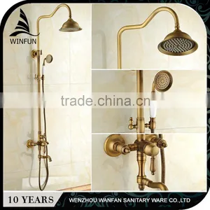 Popular Antique Style Bathroom Gold Colored Brass Rainfall Shower Set Antique Bronze Surface Mounted Bath Shower Set thumbnail-1
