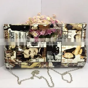 Italy Design Magazine Print Bag Metal Chain Evening Hand Bag thumbnail-1