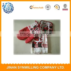 3 Piece Christmas Kitchen Set - Tea Towels, Oven Mitt, Potholder 100% Cotton thumbnail-2
