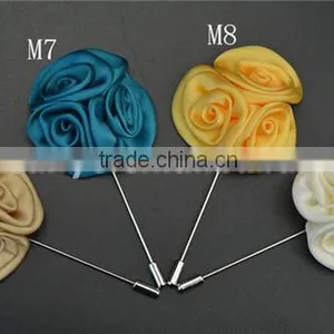 Long Needle Stick Satin Fabric Rose Lapel Pins Flower for Men Blue LAP003 thumbnail-4