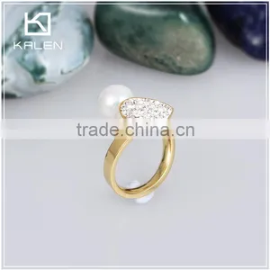 Women Vogue Big Pearl and Rhinestone Heart Design Stainless Steel Rings for KALEN thumbnail-3