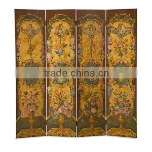Antique Wooden Curio Floor Screens, Luxury Gold Painting Decorative Folding Screen, Classical Furniture Wood Carved Screen thumbnail-3