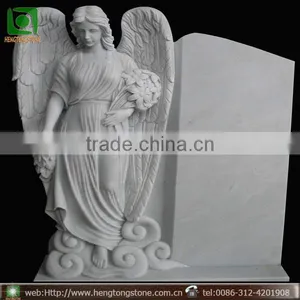 Hand Carved White Marble Angel Tombstone for Sale thumbnail-1