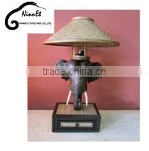 Wood Carved Elephant From Thailand With Lamp Design thumbnail-1