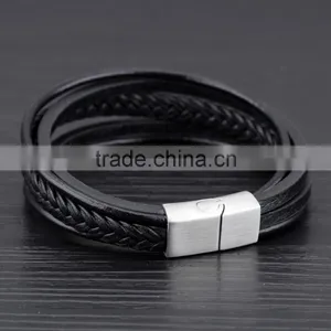 Multilayer Genuine Leather Rope Chain Man Bracelets Classical Simple Design Men Jewelry With Magnet Buckle thumbnail-6