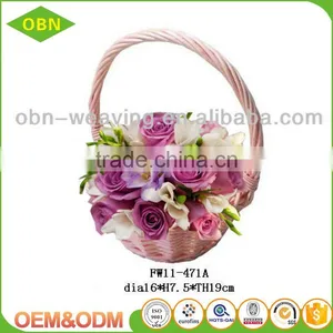 China Supplier Fashion Durable Lovely Girl Small Cheap Pink Decor Wicker Hanging Flower Basket for Wedding thumbnail-2
