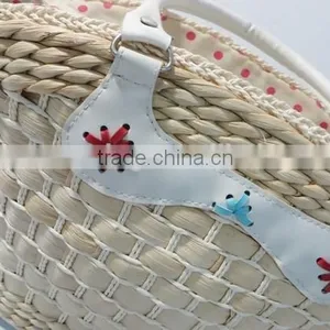 Cheap Handmade Natural Maize Mini Make Straw Bag With PU Handles thumbnail-3