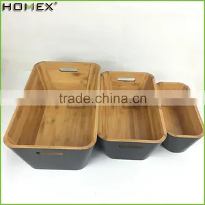 3 Sizes Bamboo Storage Organizer Bin/Color Outside Storage Box/Homex_FSC/BSCI Factory thumbnail-1