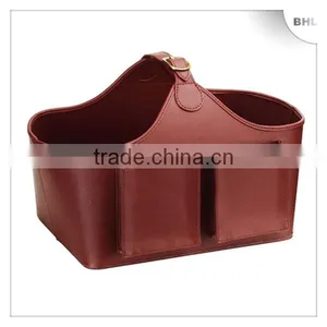 Hot Sales! Christmas Gift Faux Leather Storage Basket With 2 Pockets, Household Laundry Basket, Hotel Supplies Wine Basket thumbnail-1