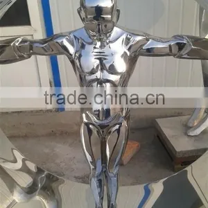 Stainless Steel Statues Modern Art Mirror Surface Naked Women for Decor thumbnail-2