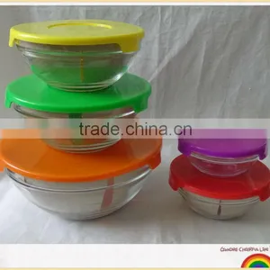 Glass Bowl With Color Lids thumbnail-1