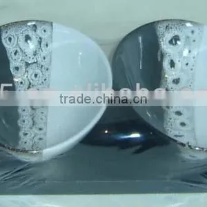 Set of 2 Hand Printing Stoneware Party Snack Tray Ceramic Bowl thumbnail-1