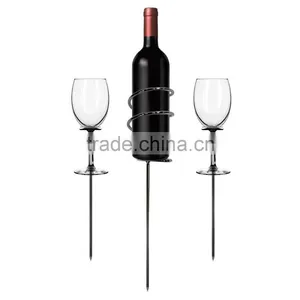 Wine Stakes Set, Wine Sticks Holds Bottle and 2 Glasses Preventing Them From Spilling or Breaking thumbnail-1
