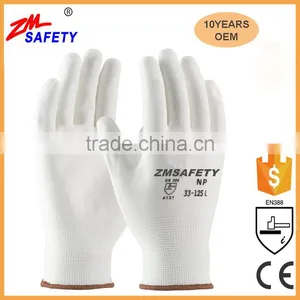 Cheapest White Palm Fit Nylon PU Gloves 4131for Electronics Automotive Assembly thumbnail-1